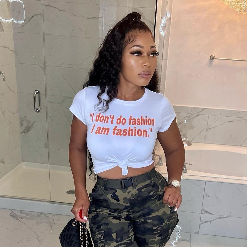 Freit 2023 Summer New European and American Women's Instagram Style Fashion Printed T-Shirt Women's Top 7554TG