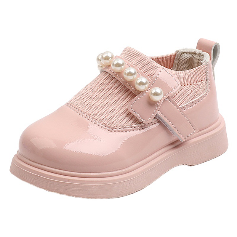 2025 Girls' Small Leather Shoes Spring and Autumn Children's Princess Small Leather Shoes for Girls 3456 Years Old Beaded Fly Knitted Small Shoes