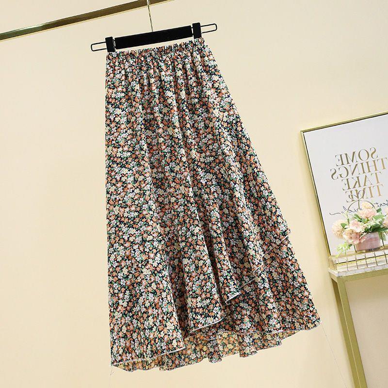 plus size Women's Fashionable Summer New Arrival Loose Waist Chiffon Floral Skirt Hip Covering Slimming Irregular A- Line Skirt
