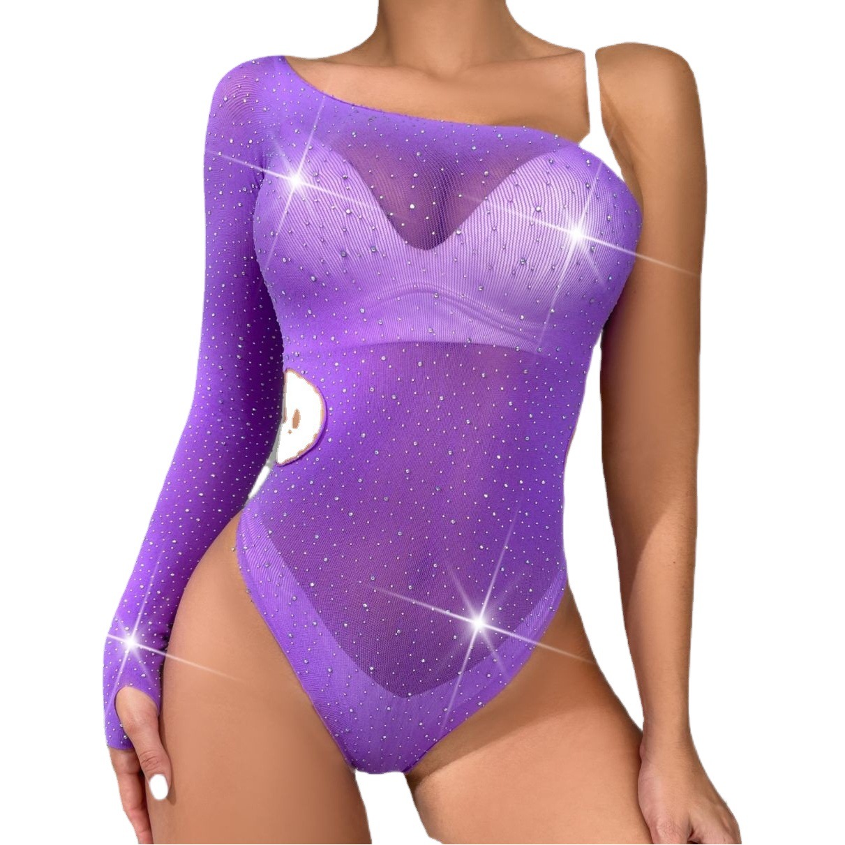TZ148 Amazon Europe and the United States cross-border sexy underwear single sleeve rhinestone shiny large size mesh clothing