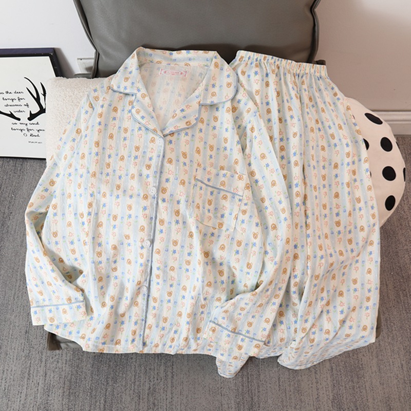 Picture of Online Celebrity Live Dopamine Color Striped Long Sleeve Pajamas Women's Loose Bubble Wrinkle Cute Cross-border suit Foreign Trade