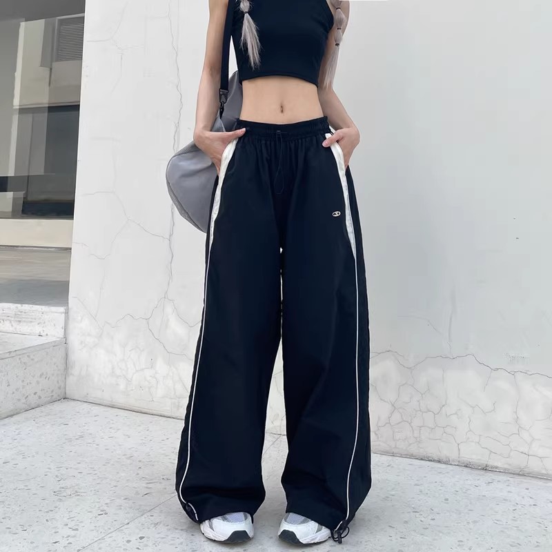 Black Street Hip Hop Trendy American Style Casual Pants Women's 2024 Autumn New Straight Loose Thin Sports Pants Trendy