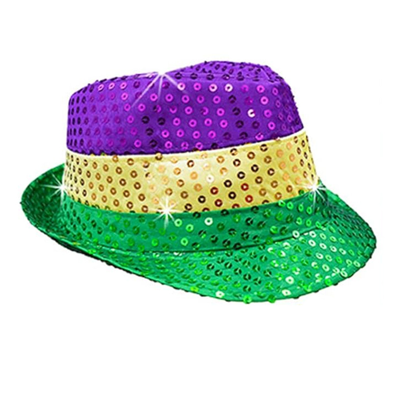 Carnival sequin Jazz hat with light sequin hat adult Purple Gold Green LED sequin Jazz hat