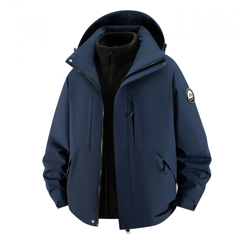 Three-in-one jacket for men and women, outdoor winter thickening, youth mountaineering, leisure, warmth, couple mountaineering clothing, jacket trend