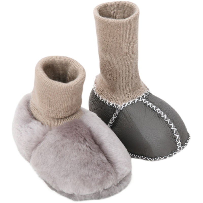 Sheep and Fur Integrated Baby Shoes and Socks Warm fleece-lined Autumn and Winter Baby Cotton Shoes Soft Sole Can't Fall Off Toddler Shoes Newborn