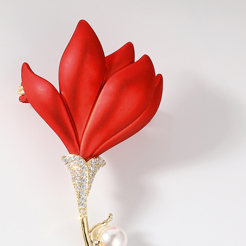 Picture of National Fashion red ethnic style cheongsam chest decoration copper zircon Pearl empty support semi-finished French brooch factory wholesale