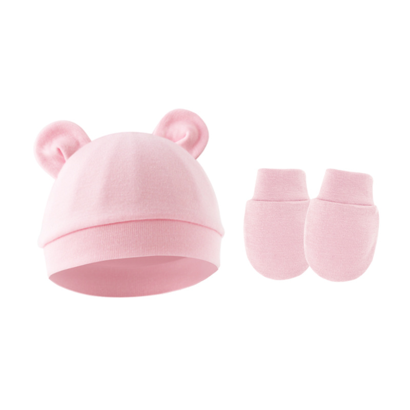 Picture of 2023 foreign trade baby pullover cap Mickey ears baby hat newborn tire cap anti-scratch gloves 2-piece set