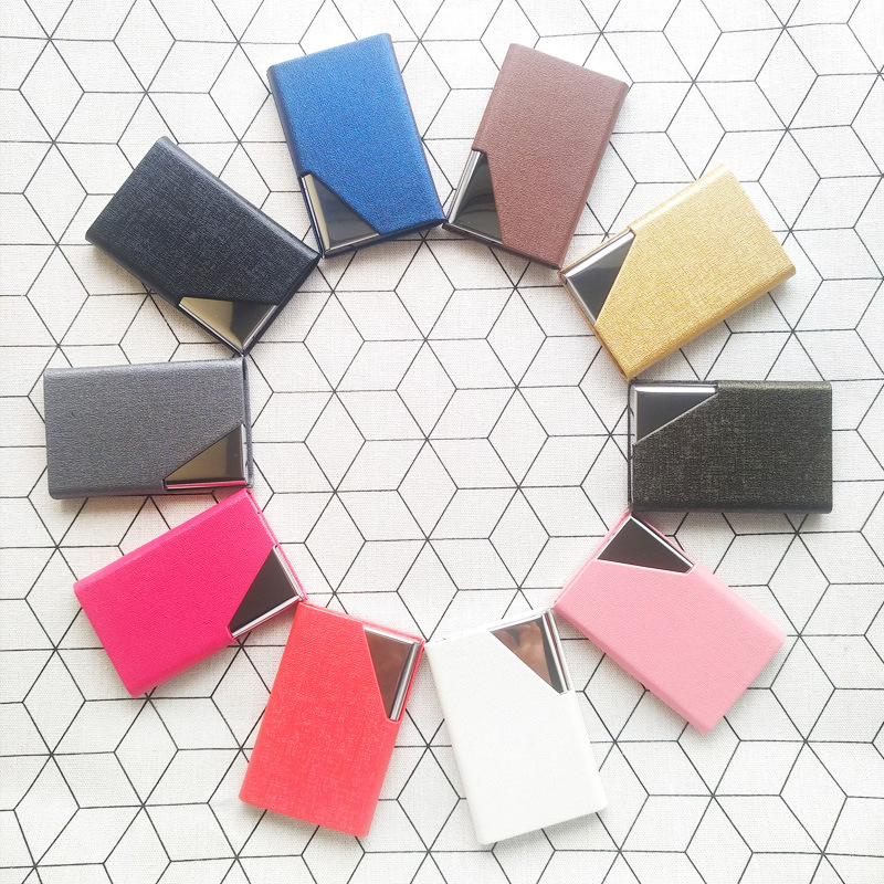 in stock metal business card case business gift PU leather business card holder stainless steel nail bone pattern card case custom logo