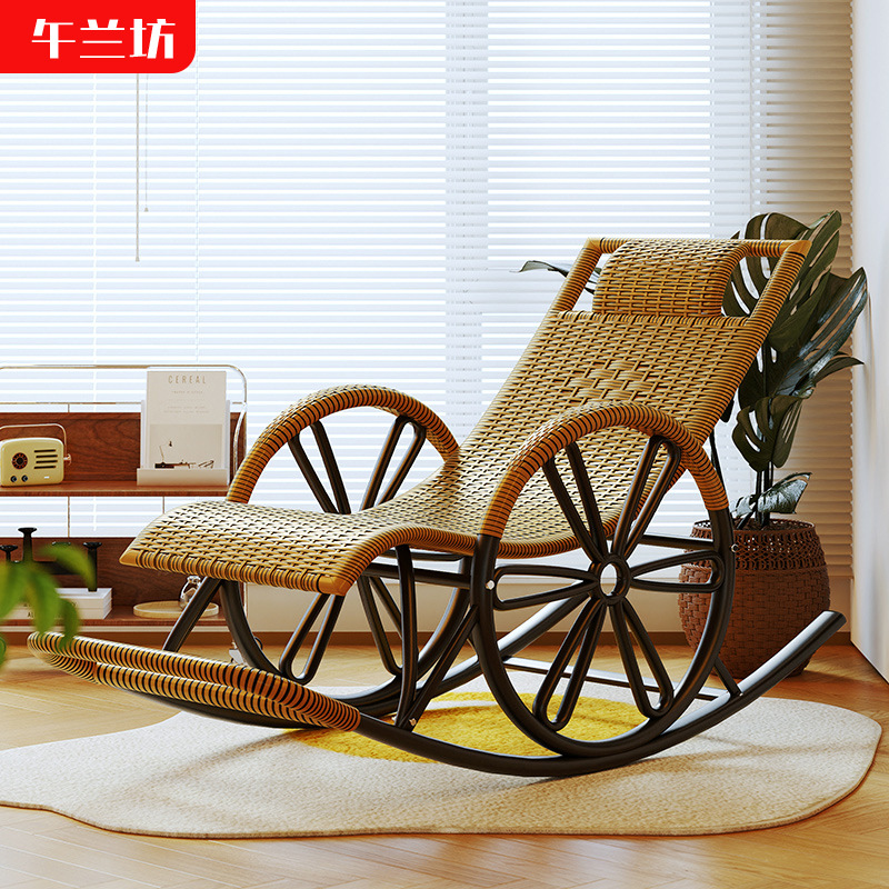 Imitation Rattan Rocking Chair for Adults, Lunch Break Balcony, Home Leisure, Sleeping and Lying, Summer Living Room, Leisure Lounge Chair for the Elderly