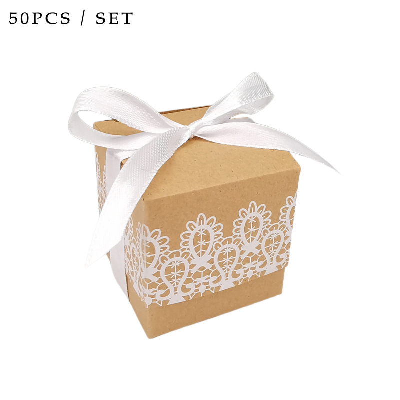 Wedding Kraft Paper Candy Box European Supplies White Gift Box Lace Paper Box Candy Box Delivery Ribbon