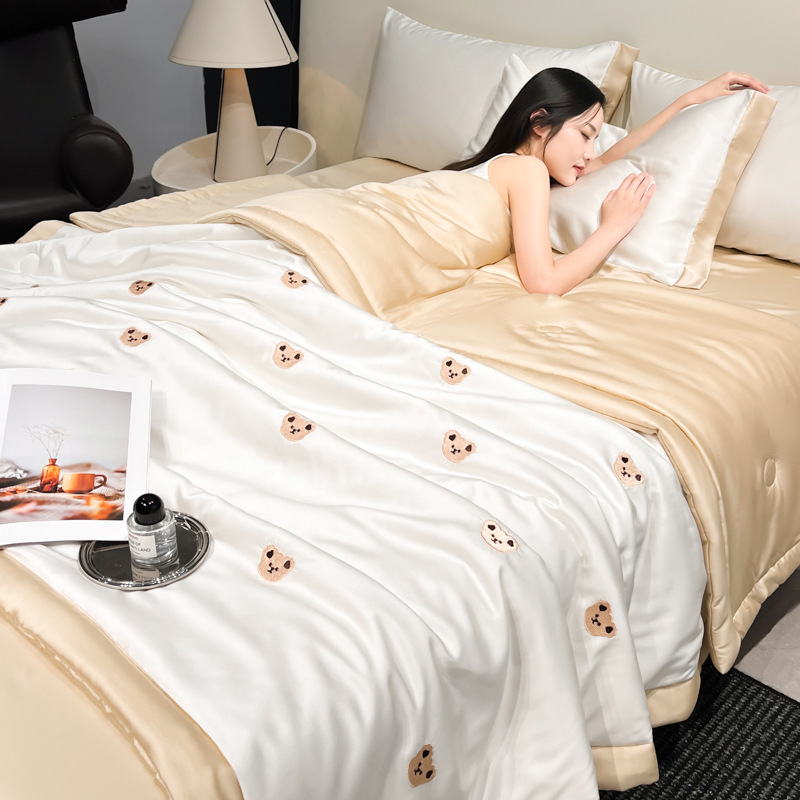Picture of Summer Ins Washable Ice Silk Summer Quilt Four-piece Set Machine Washable Air-conditioning Quilt Summer Cool Quilt Single Double Thin Quilt Core