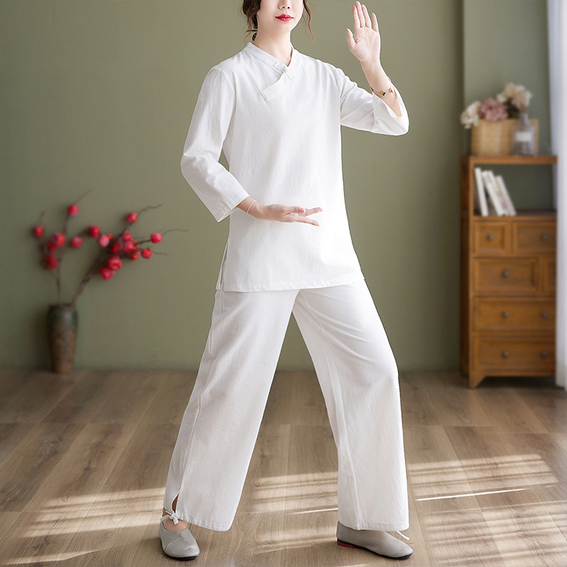 Picture of New Chinese Style Retro Buckle Slant Placket Loose Casual Cotton and Linen Zen Tea Suit Justices Yoga Taiji Suit for Women