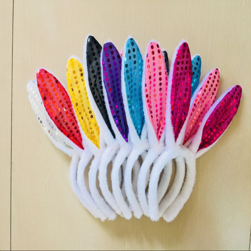 Picture of Easter Bunny Ears Headband Sequined Easter Bunny Plush Bunny Girl Small Animal Headband Props