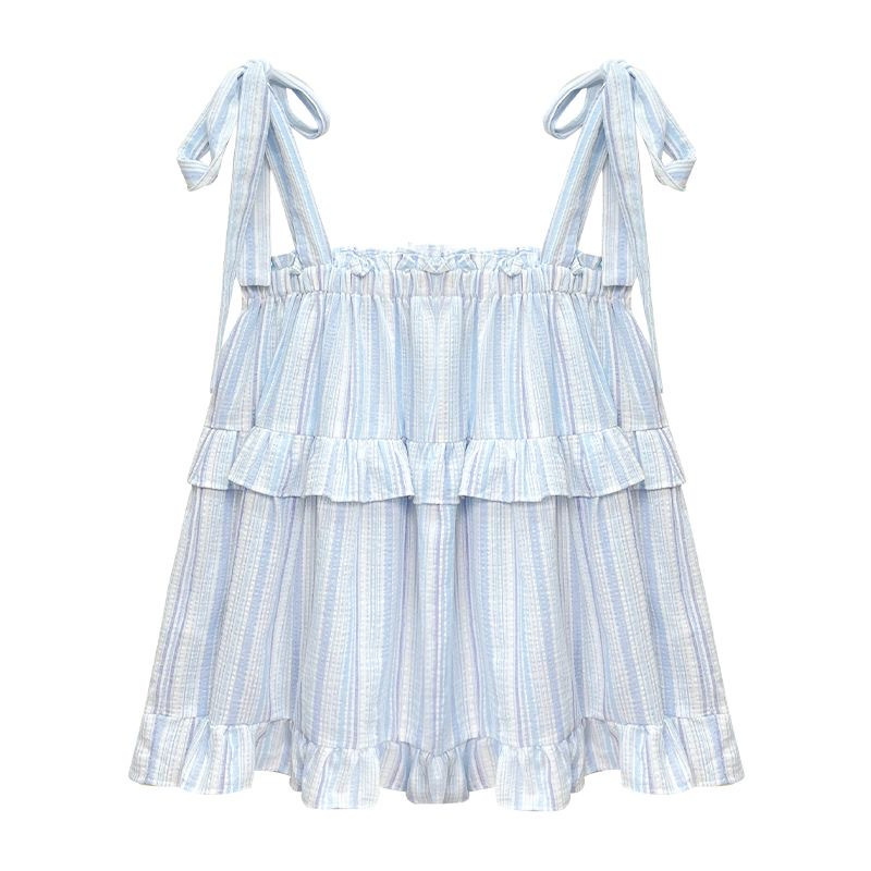 Picture of French Style Hot Girl Striped Lace-up Bow Small Camisole Women's Summer Loose Holiday Style Doll Shirt Top