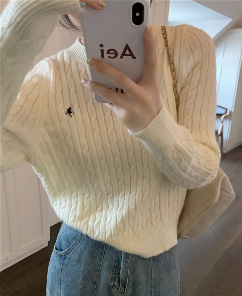 Picture of Twist design sense niche round neck sweater women's autumn and winter New long sleeve embroidered small top sweater