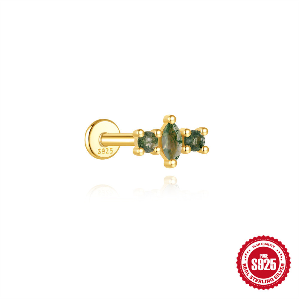 Picture of New S925 Sterling Silver Geometric Splicing Natural Moss Water Grass Water Drop Agate Flat Head Threaded Piercing Earrings