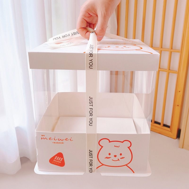 Internet celebrity translucent six/Eight/ten inch square cartoon birthday cake box portable six/Eight/10 inch packing box wholesale