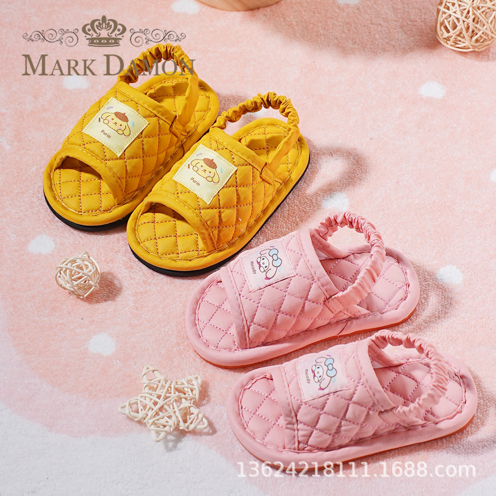 Children's Pure Cotton Fabric Toddler Shoes 1-3-6 Years Old Floor Soft-Soled Anti-Slip Kuromi Home Indoor Slippers Silent