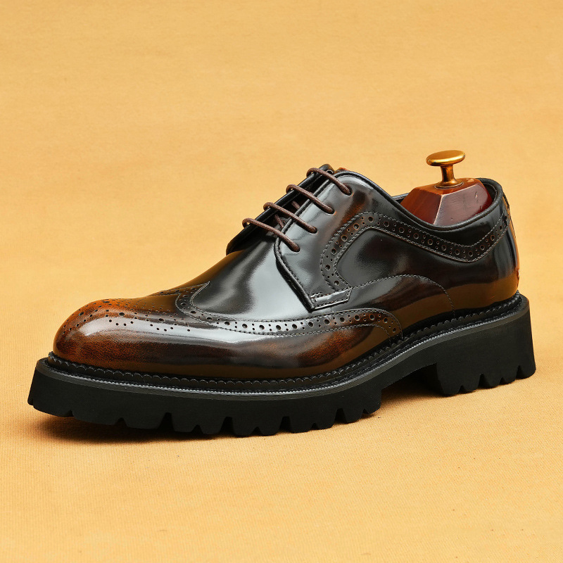 Picture of [vip for] Taobao for patent leather bright leather shoes men's British carved brogue pointed thick-soled men's shoes