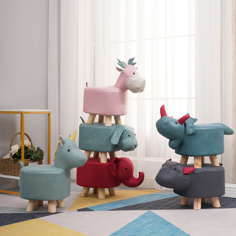 Picture of Elephant Stool children's animal stool solid wood shoe changing stool creative small stool home living room cartoon cute low stool