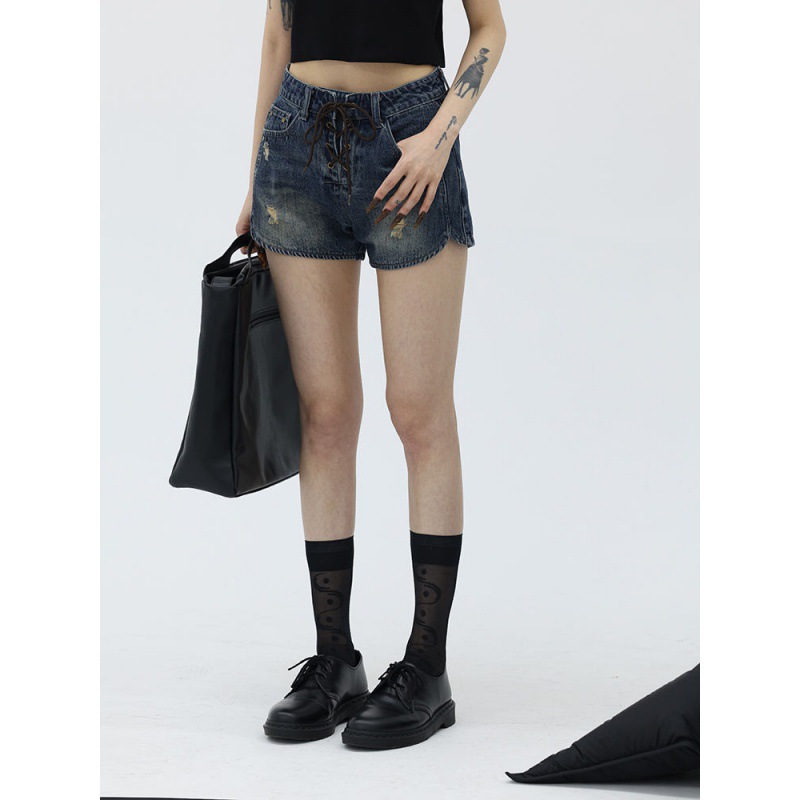 2024 Millennium Spice Girls Strap Denim Shorts Women's 2024 Summer New Slim-fit Slimming Tall Super Shorts Hot Pants