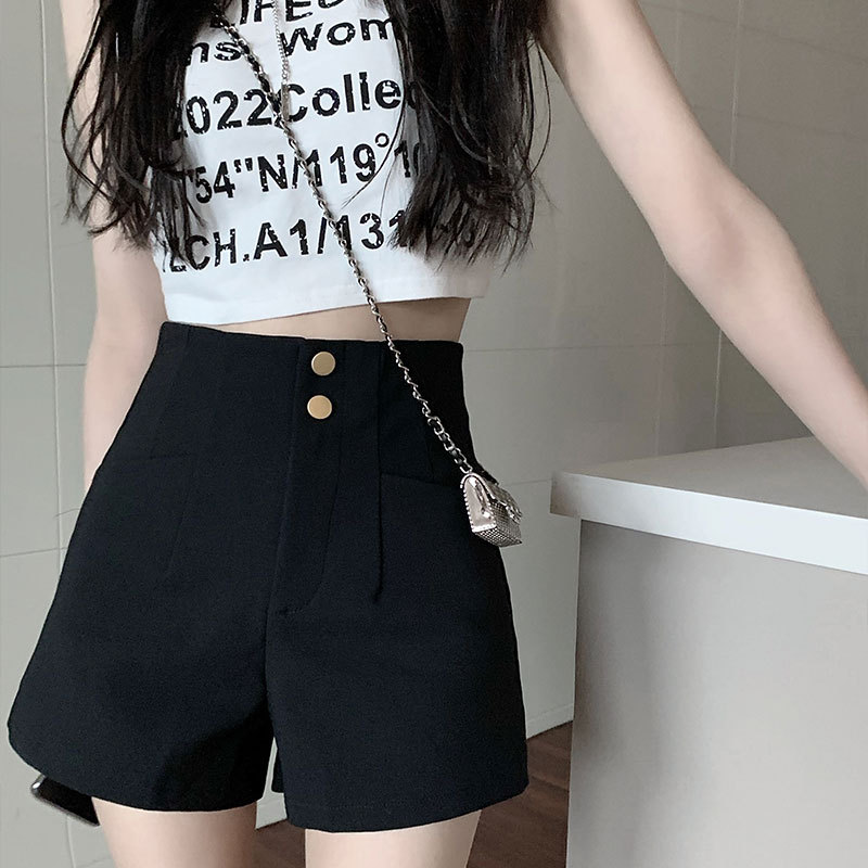 Picture of Black High Waist Tight Shorts Women's Summer Stretch Outer Wear Hip Casual Pants Sexy Small All-match Boots Trendy