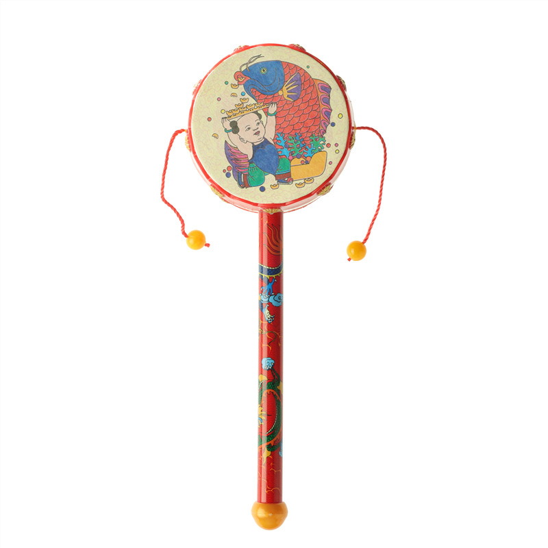 Picture of Plastic New Year Picture Rattle Hand Drum Newborn Infant Baby Traditional Puzzle Bell Early Education Auspicious Peace Drum