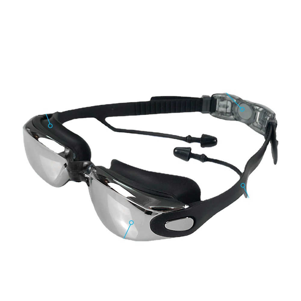 Picture of Swimming Goggles HD Waterproof Anti-fog Large Frame Unisex Adult Universal Electroplated Myopia Swimming Glasses Swimming Cap Set