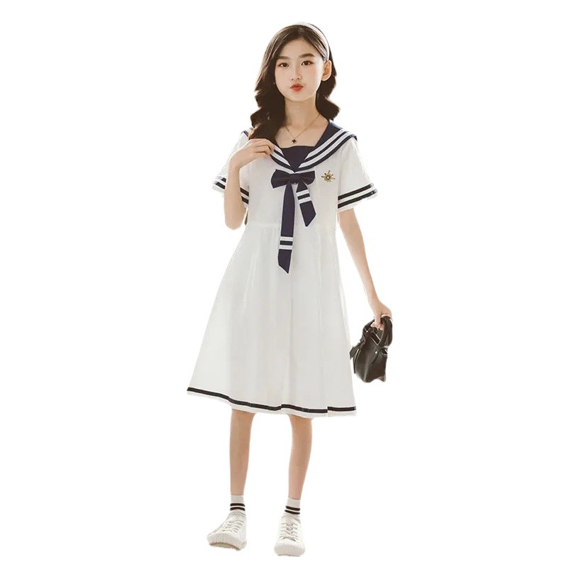 Girl's Dress Summer Dress Western Style Fashion Children's Princess Dress College JK Skirt Internet Red Navy Style Little Girl's Skirt