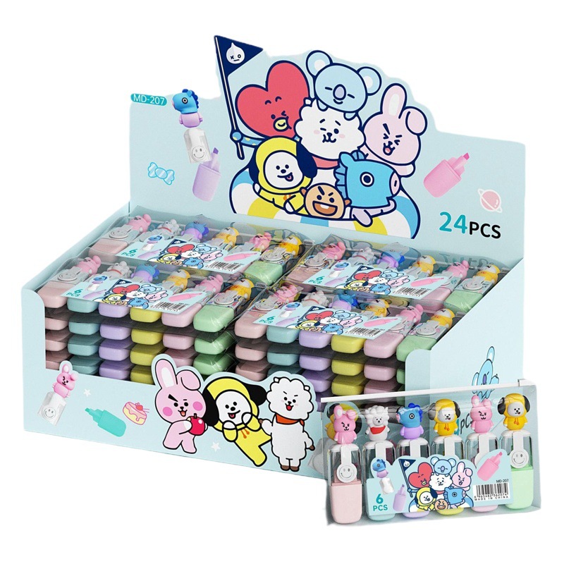 Cute Cartoon Sanrio Mini 6 Color Highlighter Set Modeling High Color Value Student Color Mark Pen