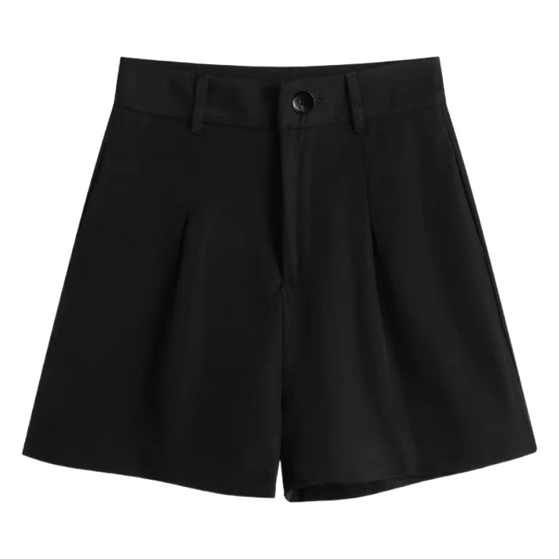 2024 New Shorts Women's Spring Black A- line Wide Leg Pants High Waist Slimming Fashionable Suit Korean Style Casual Hot Pants