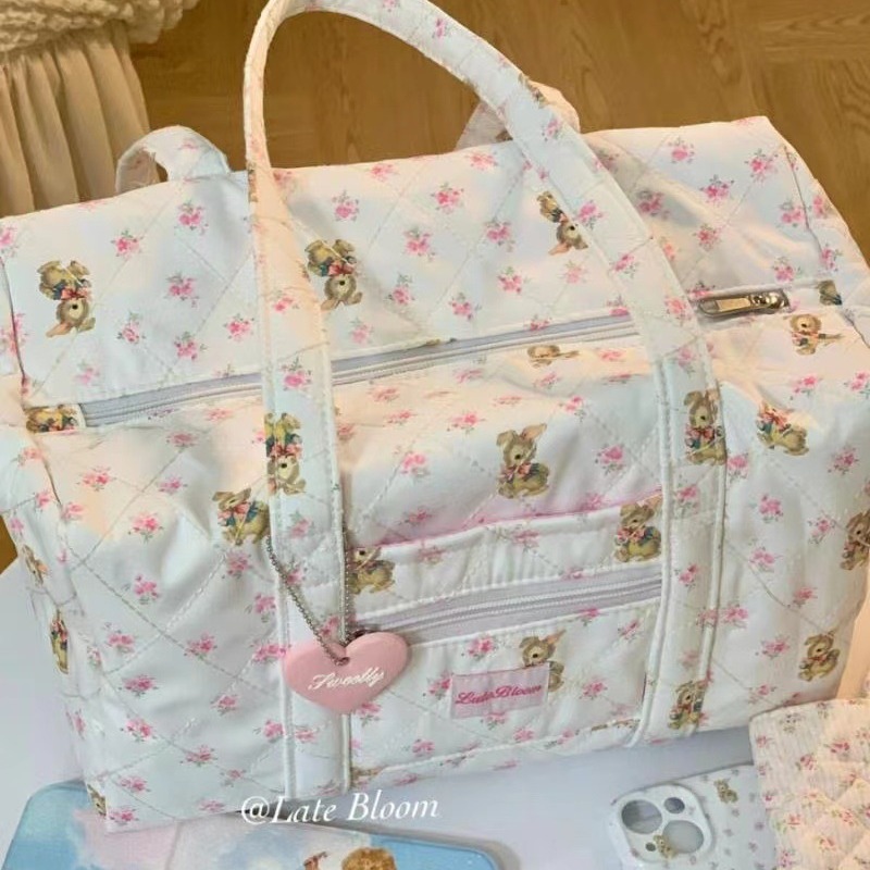 Niche Large Capacity Short-distance Travel Girl's New 2024 Commuter Student Class Shoulder Tote Bag Floral Fabric
