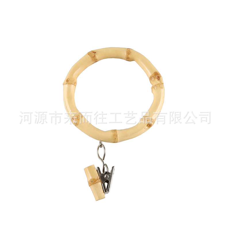 Pastoral retro personalized toothed non-slip bathroom door and window bed curtain bamboo root round pull ring hook bamboo curtain clip