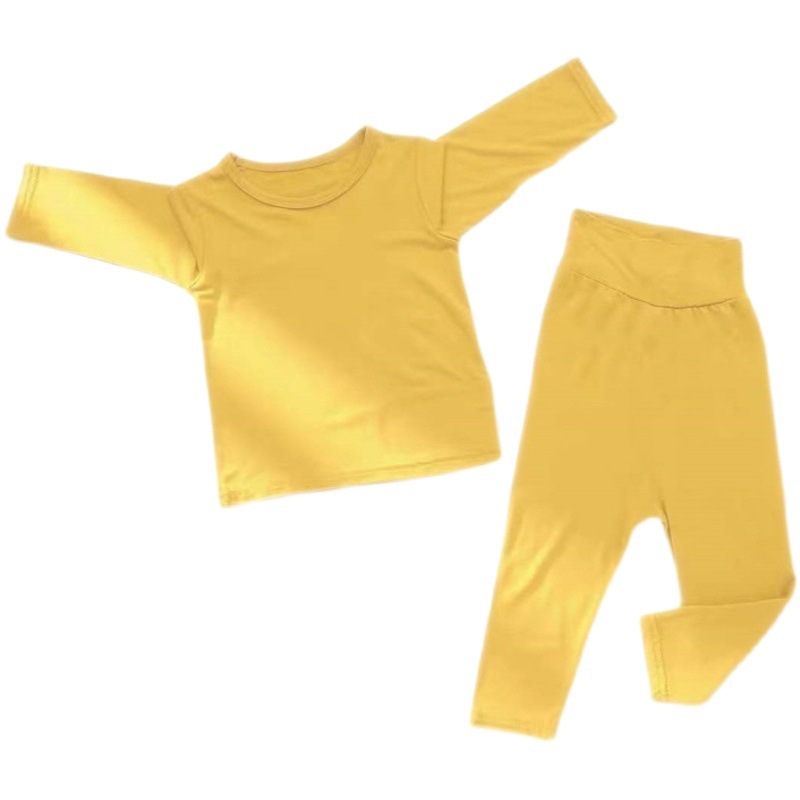 Baby Summer High-Waisted Belly-Protecting Long-Sleeved Modal Pajamas Baby Spring & Fall Thin Ice Silk Suit Air-Conditioned Clothes for Boys and Girls