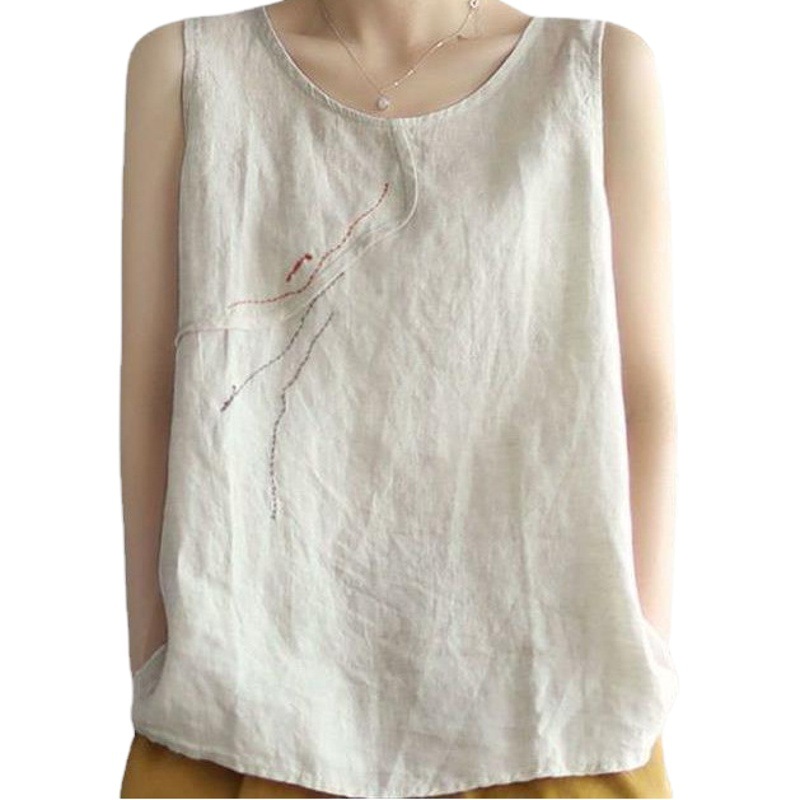 Trendy Retro Cotton Camisole for Women Summer 2023 New Embroidered Cotton and Linen Loose Cover-Up Outerwear Trendy Top