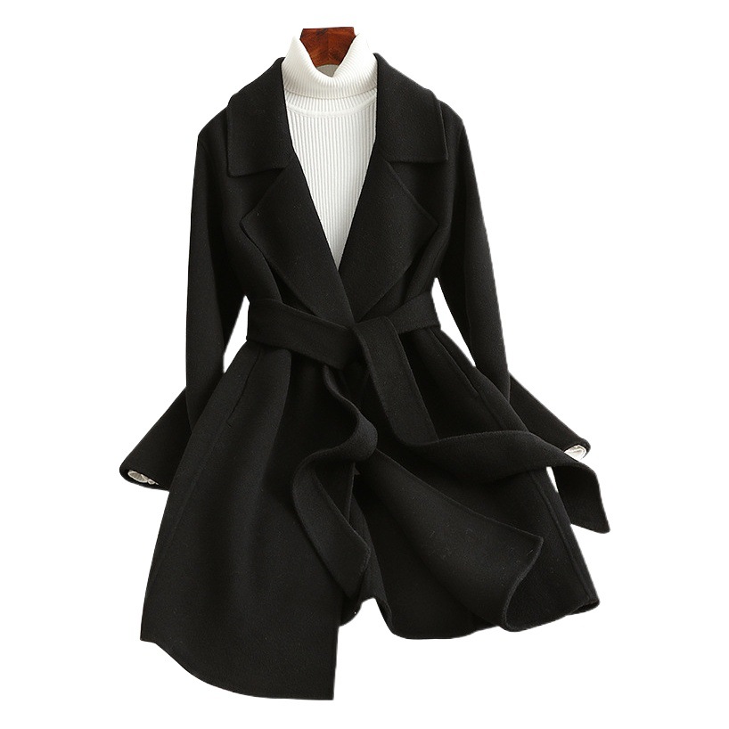 2025 New Autumn and Winter Small Double-Sided Cashmere Outwear Women's Mid-Length Slim Woolen Outwear Small Fragrance Wholesale