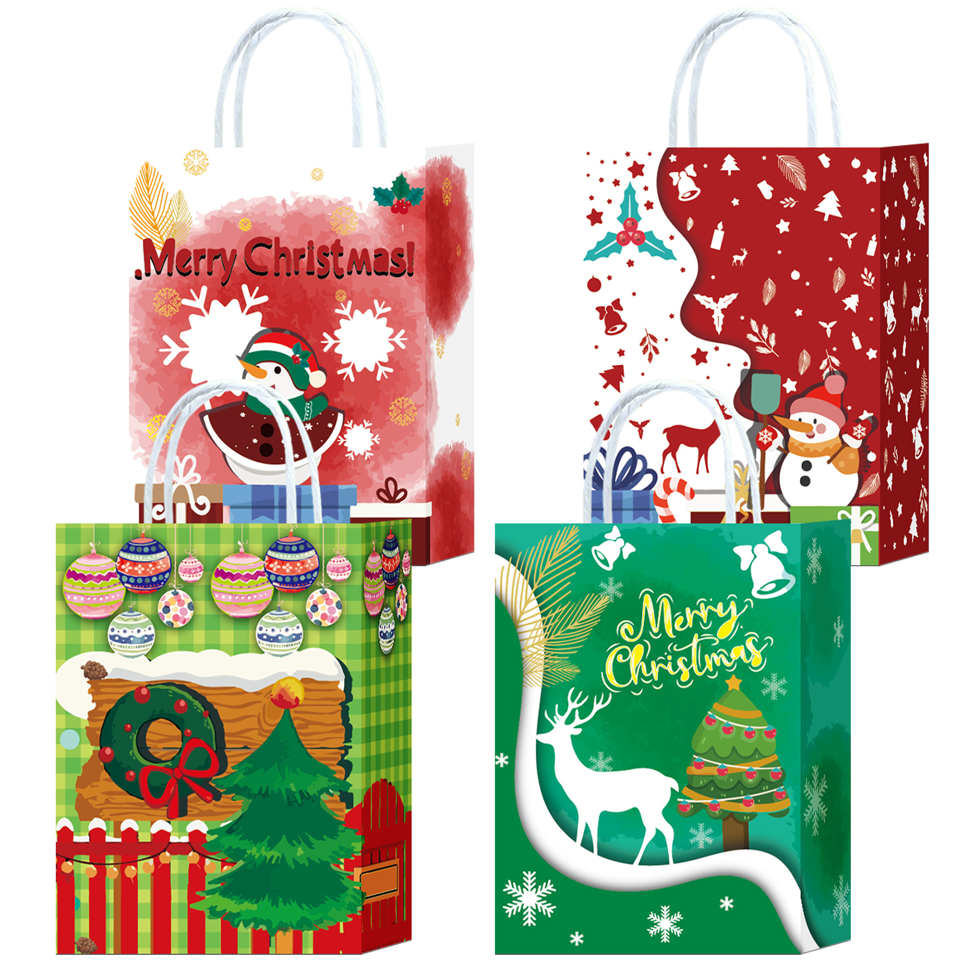 Amazon Christmas Theme Paper Bag White Kraft Paper Bag Birthday Party Gift Bag Shopping Jewelry Tote Bag