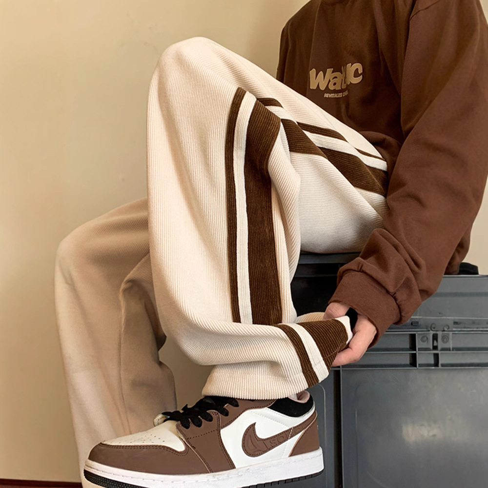 Original European Cotton Velvet Shake Tone Live Quality Spring and Autumn Loose Sweat Pants American Wide Leg Straight Pants