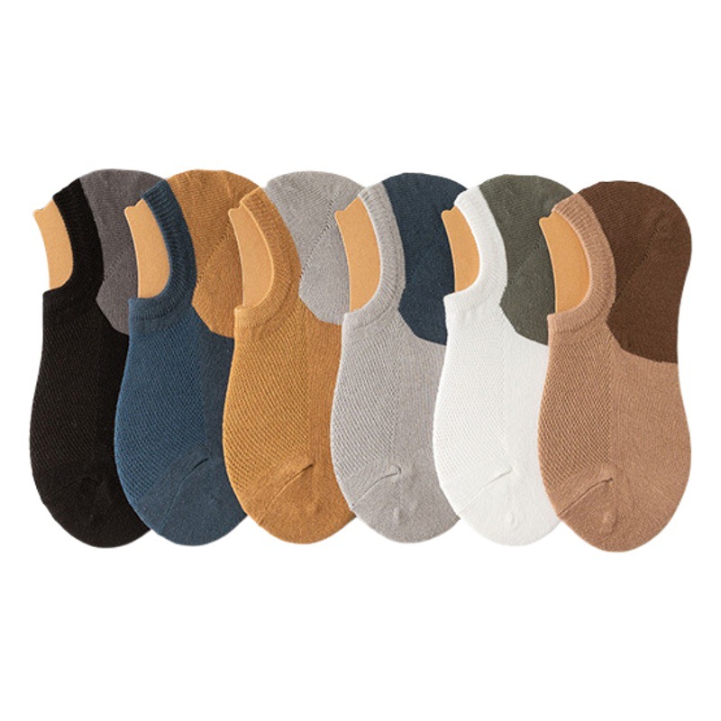 Summer Thin Mesh Round Mouth Socks Men's Color-Blocked Cotton Socks Men's Socks Breathable Sweat-Absorbent Non-Falling Shallow Mouth Invisible Socks