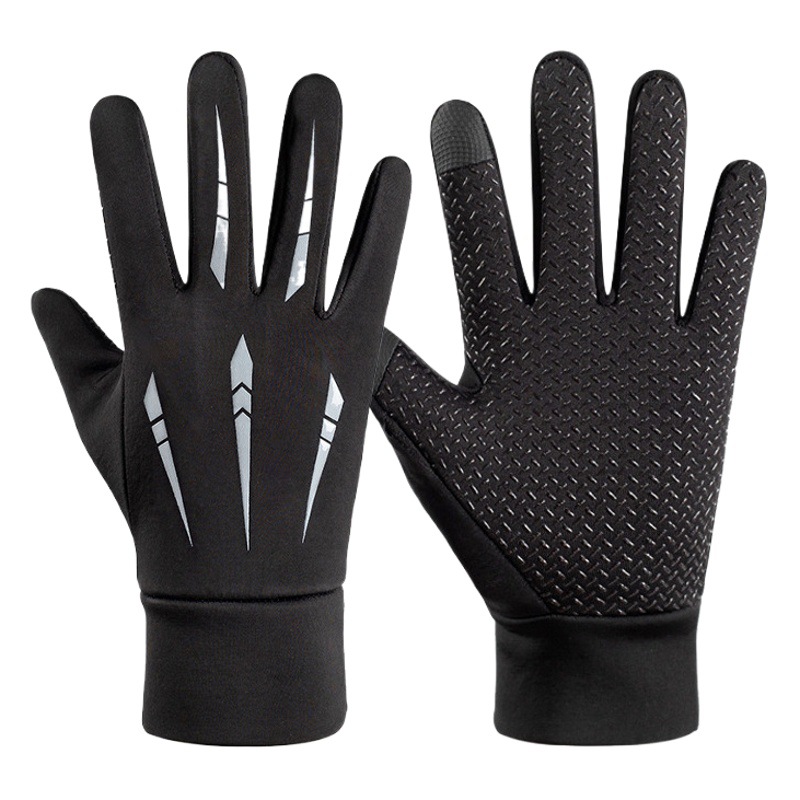 Gloves men's autumn and winter warm fleece-lined thickened touch screen non-slip windproof riding motorcycle full finger leakage two finger gloves