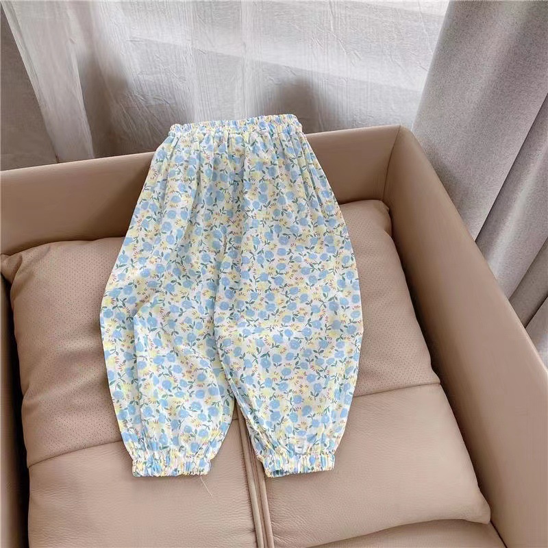 Picture of All-match Anti-mosquito Pants Girls' Summer Printed Mid-high Waist Beach Pants Children's Vintage Floral Pants Summer Sunscreen Pants
