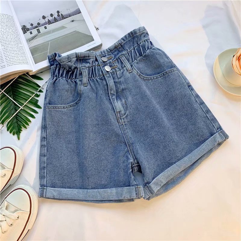 Picture of Retro Nostalgic plus size Denim Shorts Women's Autumn and Summer Staggy Waist Korean Style Slim Look Loose Wide Leg A- shaped Hot Pants