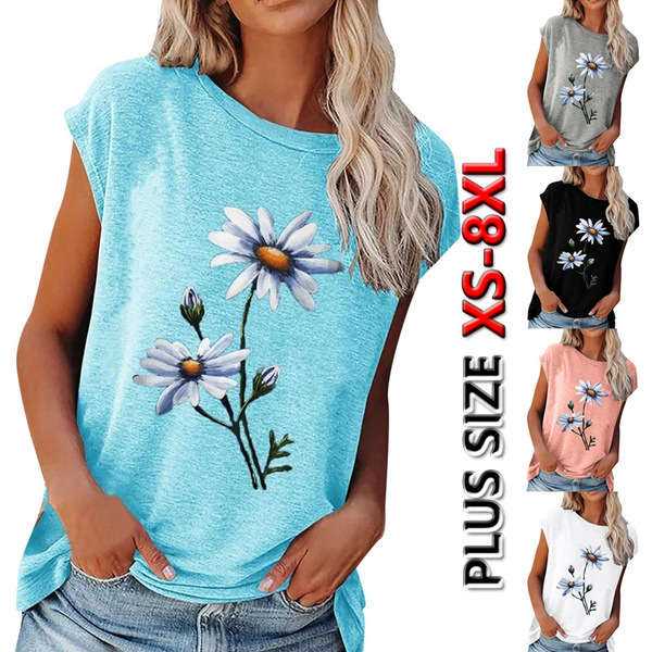 Cross-border 2021 Spring and Summer New Amazon Explosions Women's Top Loose Round Neck Flower Printed Short Sleeve T-shirt for Women