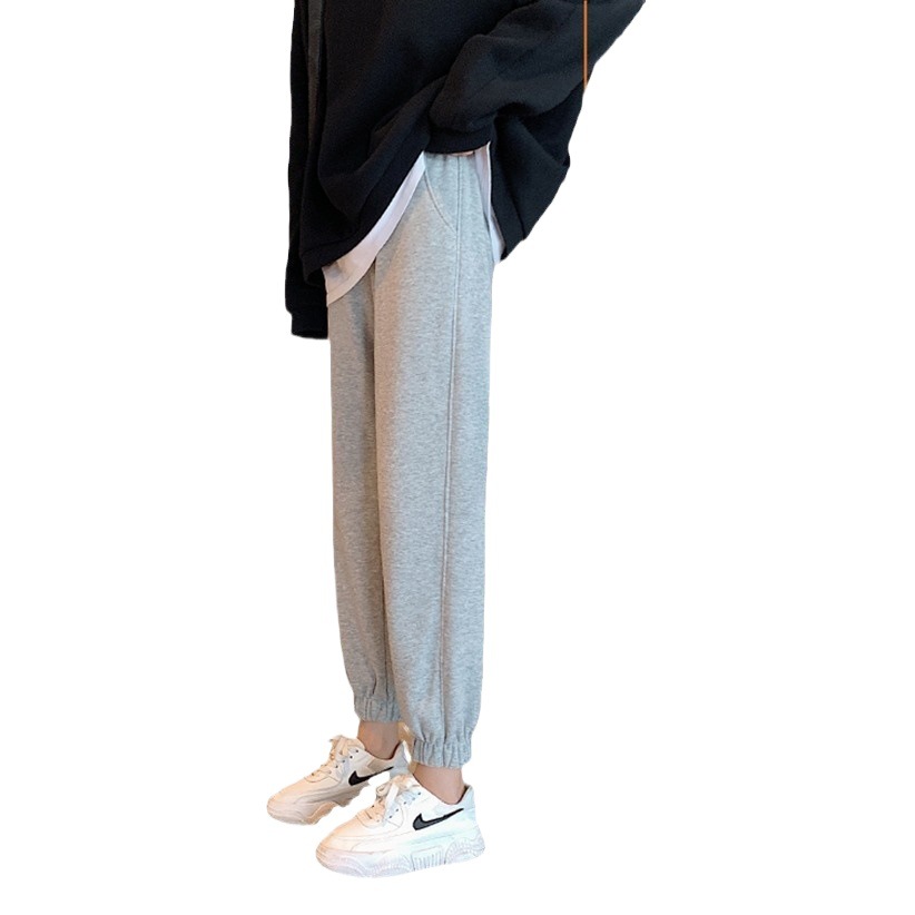 2023 new autumn and winter fleece-lined thickened sports pants women's ins versatile loose black ankle-tied harem casual sweatpants