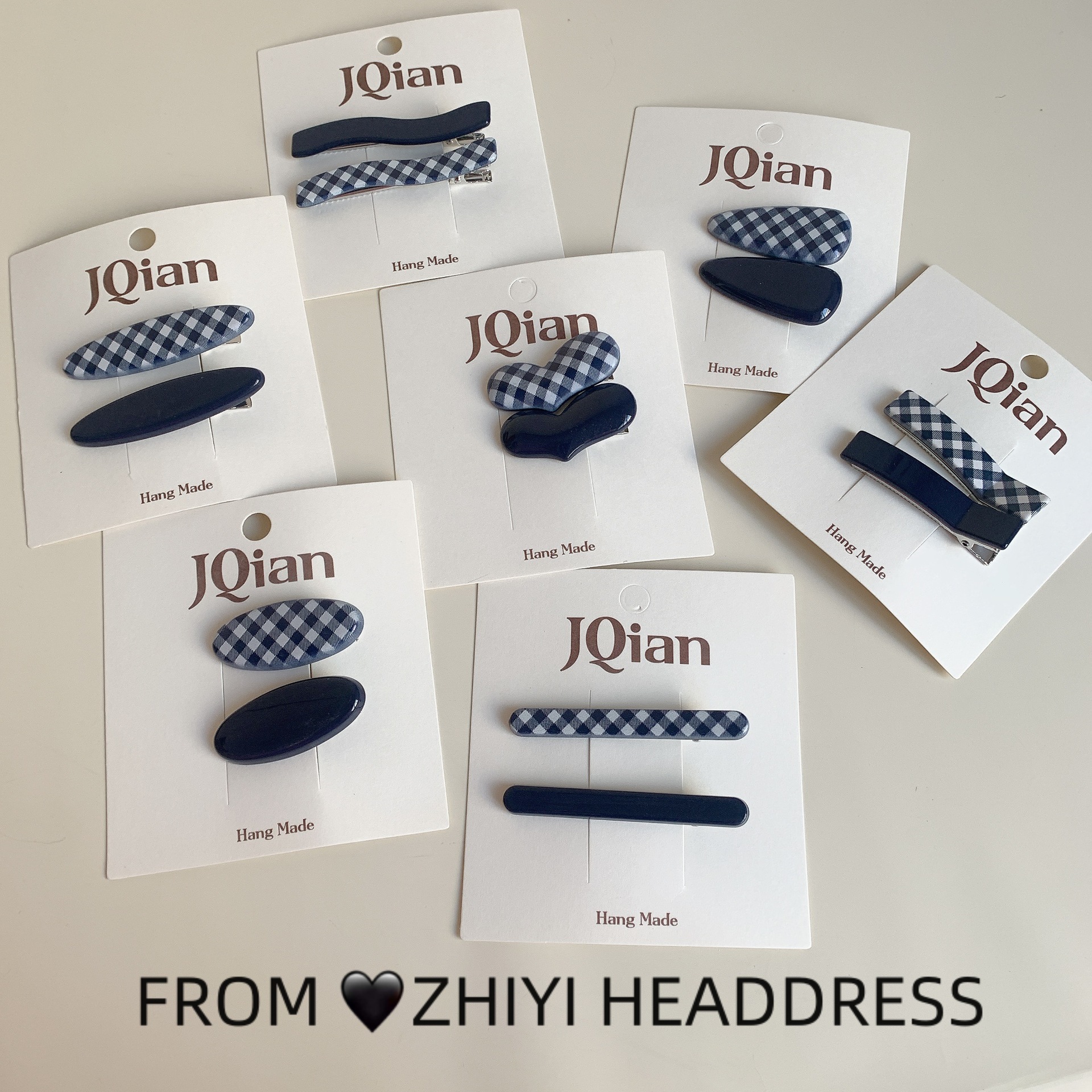Korean-style Retro Blue Plaid Simple All-match Hairpin Cute Love Girl's Broken Hair Clip Bangs Clip Pair Hair Accessories