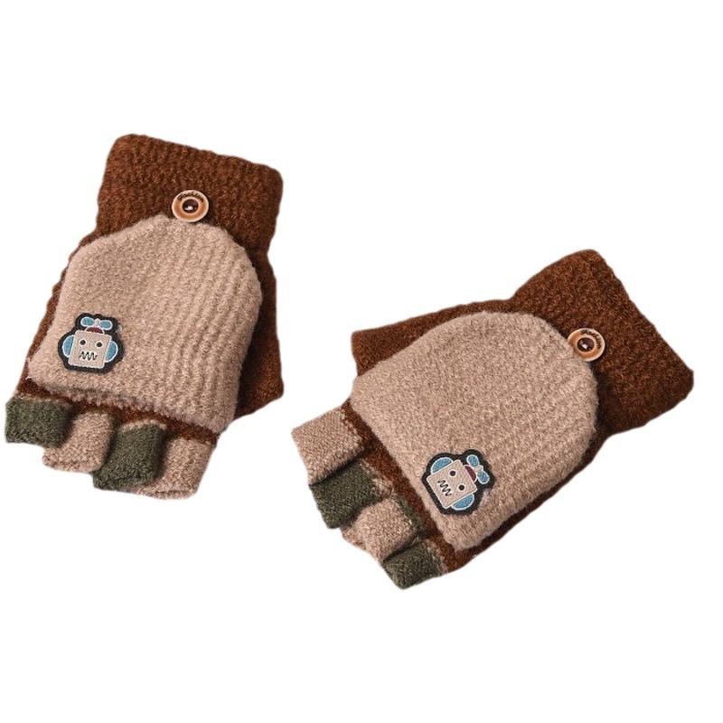Picture of Children's flip gloves autumn and winter boys half finger warm cute Primary School students writing knitted dual-purpose gloves wholesale