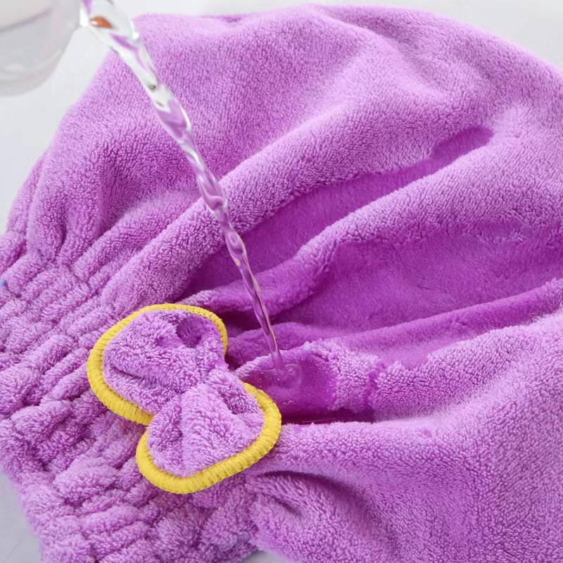 Picture of Coral Velvet Dry Hair Cap with Bow for Women, Thickeneded Shampoo Bag, Absorbent Princess Hat, Hair Factory Wholesale, Fast Water Absorption