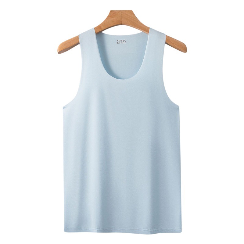 Men's Traceless Wide Shoulder Vest Sleeveless Round Neck Random-cut Ice Silk Tight-fit Sports Hurdle Super Elastic Summer Slim-fit
