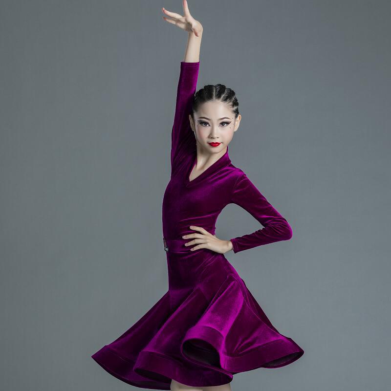 Picture of 2022 New Children's Latin Dance Dress Girls' Dance Practice Costume Girls' Online Popular Autumn and Winter Latin Competition Grade Examination