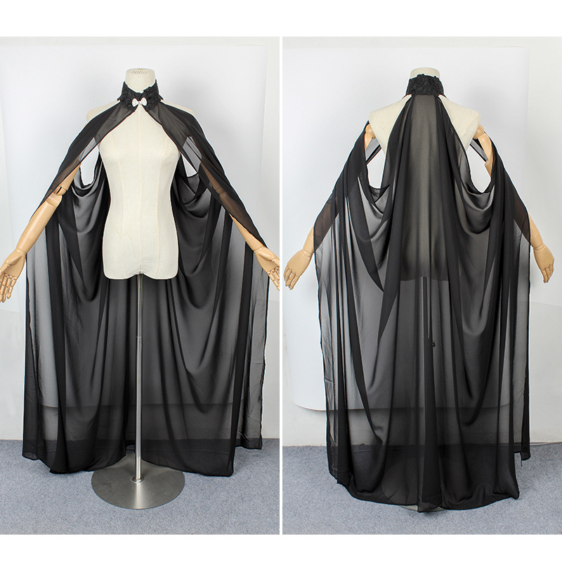 Black White Chiffon Hanging Neck Cape Thin Shawl Bridal Shawl Women's Cape Cape Halloween Dress Up